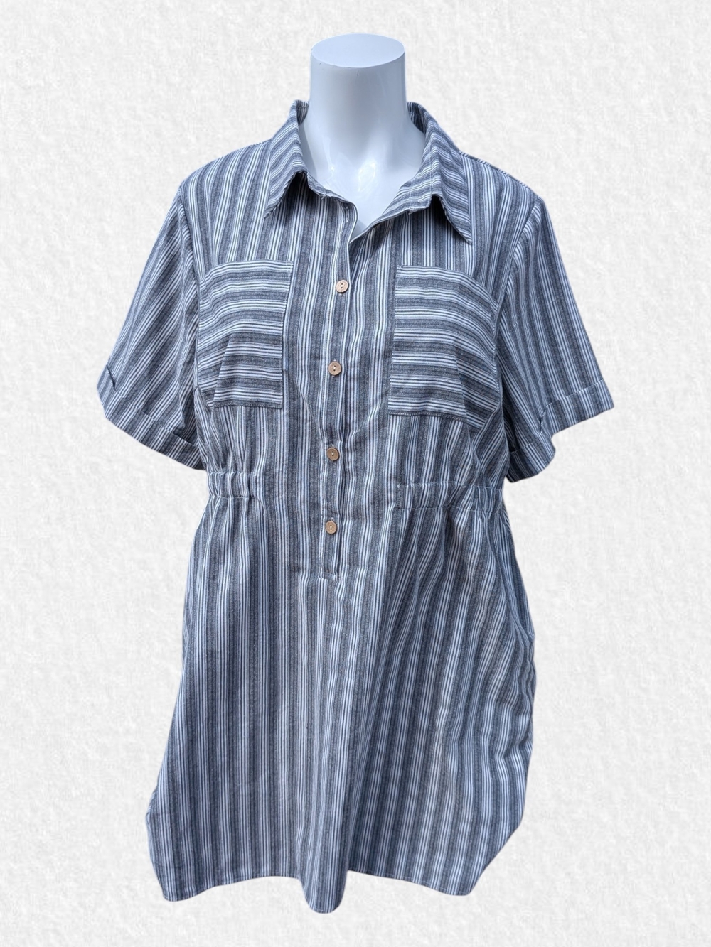 BloomChic NEW Plus Size 22/24: Blue & White Striped Button-Front Dress - Picture 3 of 6